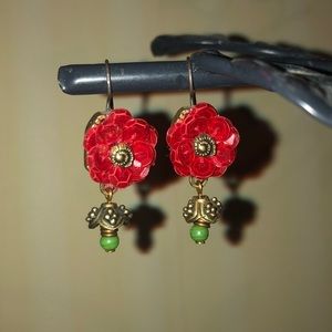 Red flower earrings